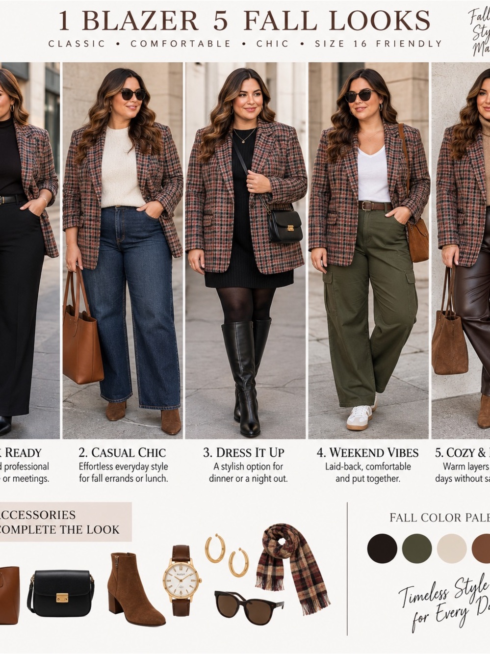Sag Harbor Plaid Wide-Leg Pants Outfit in Brown and Olive